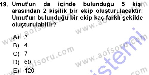 İstatistik 1 Dersi 2015 - 2016 Yılı (Vize) Ara Sınav Soruları 19. Soru