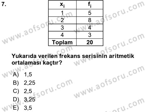 İstatistik 1 Dersi 2015 - 2016 Yılı (Vize) Ara Sınavı 7. Soru