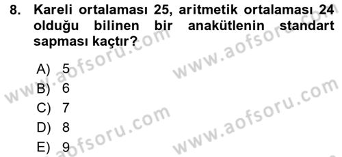 İstatistik 1 Dersi 2015 - 2016 Yılı (Vize) Ara Sınav Soruları 8. Soru