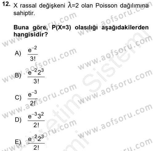 İstatistik 1 Dersi 2015 - 2016 Yılı Tek Ders Sınavı 12. Soru