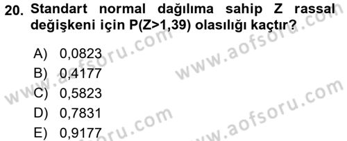 İstatistik 1 Dersi 2015 - 2016 Yılı Tek Ders Sınavı 20. Soru