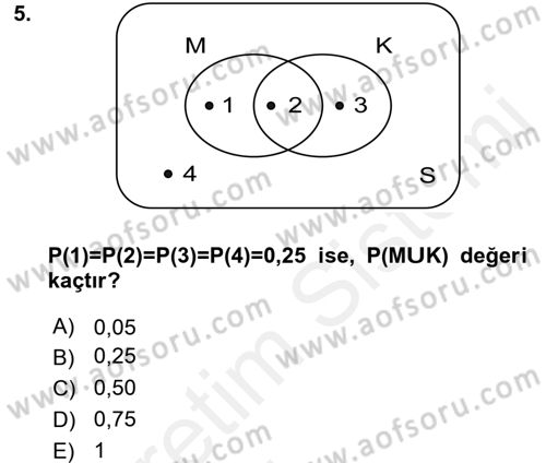 İstatistik 1 Dersi 2015 - 2016 Yılı Tek Ders Sınavı 5. Soru