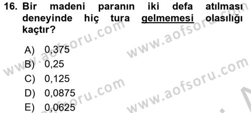 İstatistik 1 Dersi 2016 - 2017 Yılı 3 Ders Sınavı 16. Soru