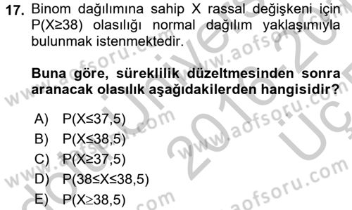 İstatistik 1 Dersi 2016 - 2017 Yılı 3 Ders Sınavı 17. Soru