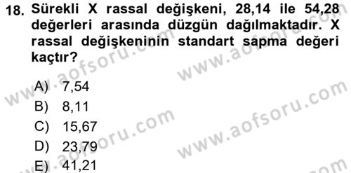 İstatistik 1 Dersi 2016 - 2017 Yılı 3 Ders Sınavı 18. Soru