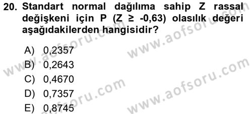 İstatistik 1 Dersi 2016 - 2017 Yılı 3 Ders Sınavı 20. Soru