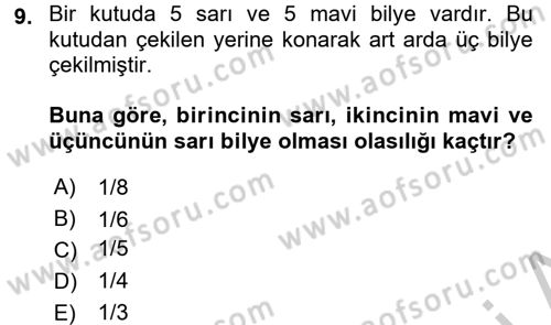 İstatistik 1 Dersi 2016 - 2017 Yılı 3 Ders Sınavı 9. Soru