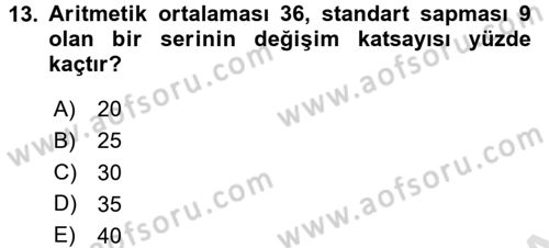 İstatistik 1 Dersi 2016 - 2017 Yılı (Vize) Ara Sınav Soruları 13. Soru