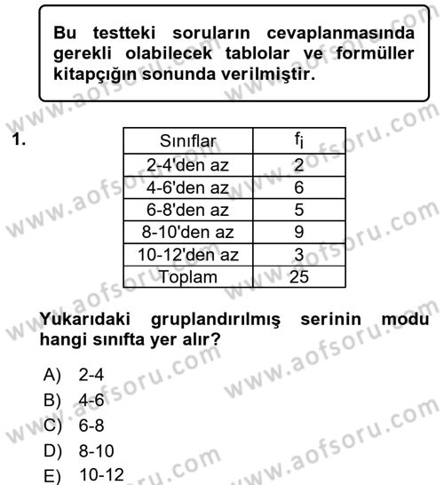 İstatistik 1 Dersi 2016 - 2017 Yılı (Final) Dönem Sonu Sınavı 1. Soru