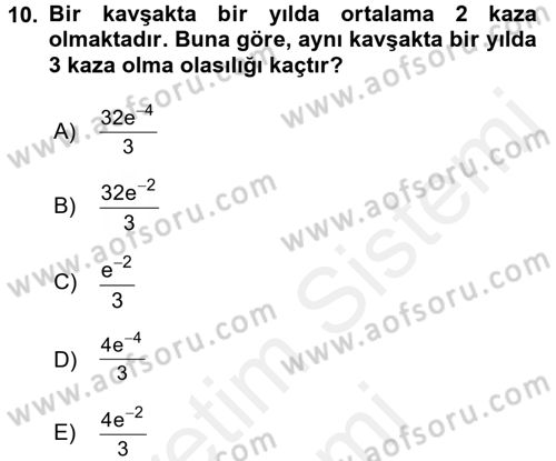 İstatistik 1 Dersi 2016 - 2017 Yılı (Final) Dönem Sonu Sınavı 10. Soru