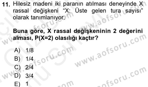 İstatistik 1 Dersi 2016 - 2017 Yılı (Final) Dönem Sonu Sınavı 11. Soru