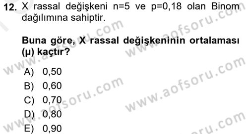 İstatistik 1 Dersi 2016 - 2017 Yılı (Final) Dönem Sonu Sınavı 12. Soru