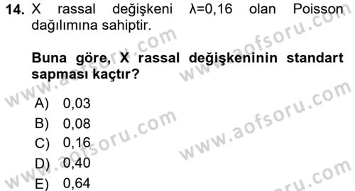 İstatistik 1 Dersi 2016 - 2017 Yılı (Final) Dönem Sonu Sınavı 14. Soru