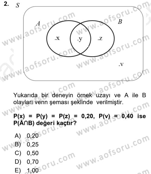 İstatistik 1 Dersi 2016 - 2017 Yılı (Final) Dönem Sonu Sınavı 2. Soru