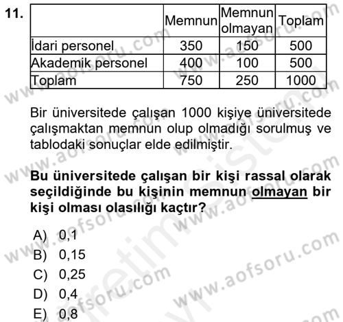İstatistik 1 Dersi 2017 - 2018 Yılı 3 Ders Sınav Soruları 11. Soru