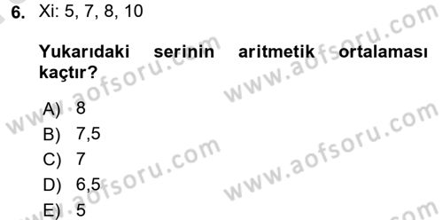 İstatistik 1 Dersi 2017 - 2018 Yılı (Vize) Ara Sınavı 6. Soru
