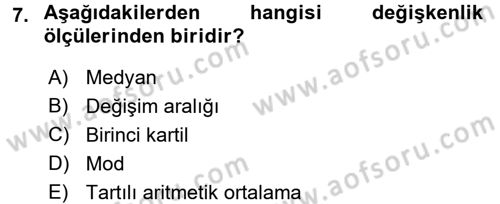 İstatistik 1 Dersi 2017 - 2018 Yılı (Vize) Ara Sınavı 7. Soru