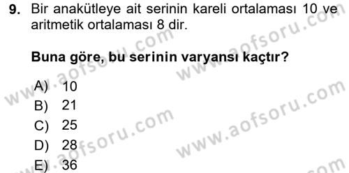 İstatistik 1 Dersi 2017 - 2018 Yılı (Vize) Ara Sınav Soruları 9. Soru