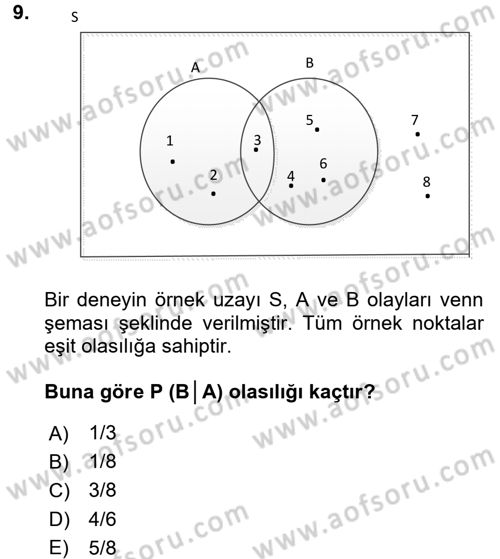 İstatistik 1 Dersi 2017 - 2018 Yılı (Final) Dönem Sonu Sınavı 9. Soru