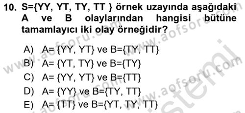 İstatistik 1 Dersi 2018 - 2019 Yılı 3 Ders Sınavı 10. Soru