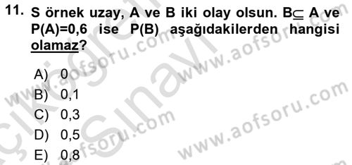 İstatistik 1 Dersi 2018 - 2019 Yılı 3 Ders Sınavı 11. Soru