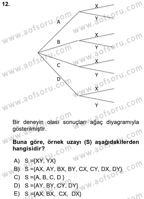 İstatistik 1 Dersi 2018 - 2019 Yılı 3 Ders Sınavı 12. Soru