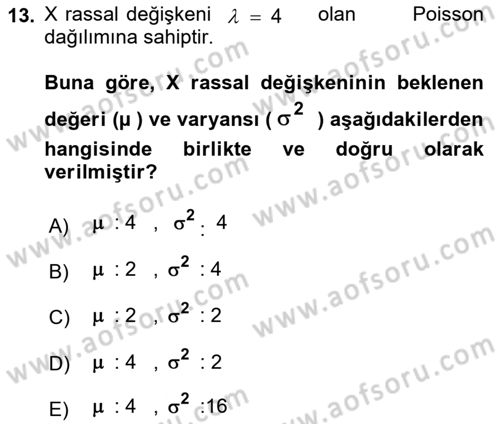 İstatistik 1 Dersi 2018 - 2019 Yılı 3 Ders Sınavı 13. Soru