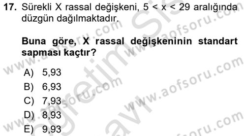 İstatistik 1 Dersi 2018 - 2019 Yılı 3 Ders Sınavı 17. Soru