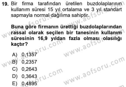 İstatistik 1 Dersi 2018 - 2019 Yılı 3 Ders Sınavı 19. Soru