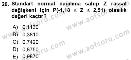 İstatistik 1 Dersi 2018 - 2019 Yılı 3 Ders Sınavı 20. Soru