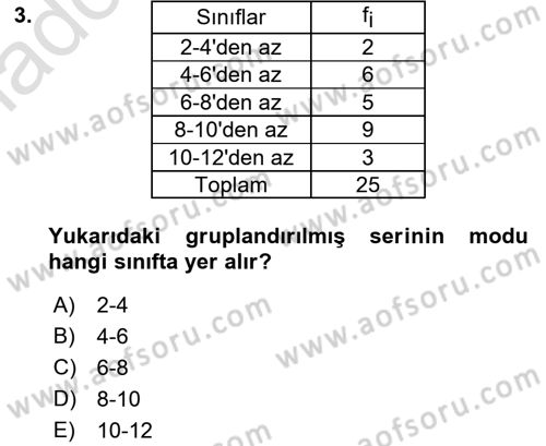 İstatistik 1 Dersi 2018 - 2019 Yılı 3 Ders Sınavı 3. Soru