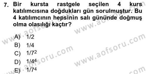 İstatistik 1 Dersi 2018 - 2019 Yılı 3 Ders Sınavı 7. Soru