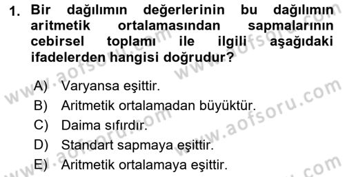 İstatistik 1 Dersi 2018 - 2019 Yılı Yaz Okulu Sınav Soruları 1. Soru