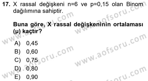İstatistik 1 Dersi 2018 - 2019 Yılı Yaz Okulu Sınav Soruları 17. Soru