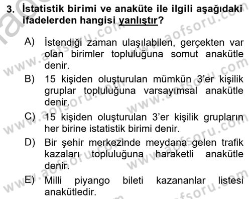İstatistik 1 Dersi 2018 - 2019 Yılı Yaz Okulu Sınavı 3. Soru