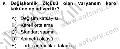 İstatistik 1 Dersi 2018 - 2019 Yılı Yaz Okulu Sınavı 5. Soru