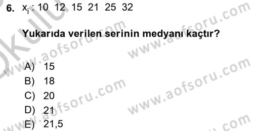 İstatistik 1 Dersi 2018 - 2019 Yılı Yaz Okulu Sınav Soruları 6. Soru