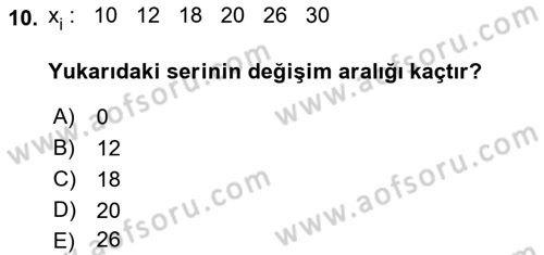 İstatistik 1 Dersi 2019 - 2020 Yılı (Vize) Ara Sınavı 10. Soru