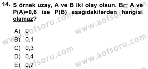 İstatistik 1 Dersi 2019 - 2020 Yılı (Vize) Ara Sınavı 14. Soru