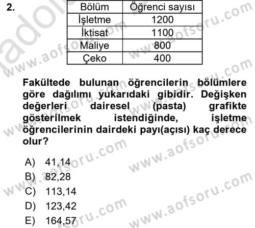 İstatistik 1 Dersi 2019 - 2020 Yılı (Vize) Ara Sınavı 2. Soru