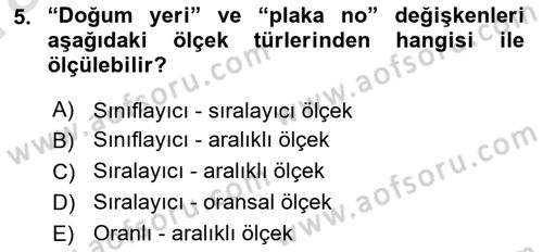 İstatistik 1 Dersi 2019 - 2020 Yılı (Vize) Ara Sınavı 5. Soru