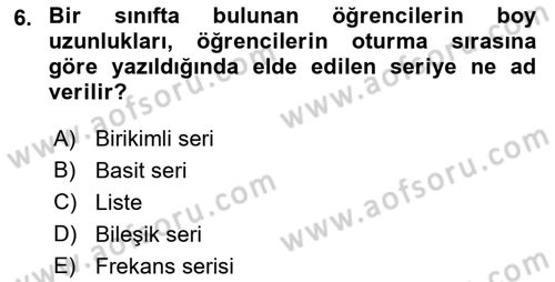 İstatistik 1 Dersi 2019 - 2020 Yılı (Vize) Ara Sınavı 6. Soru