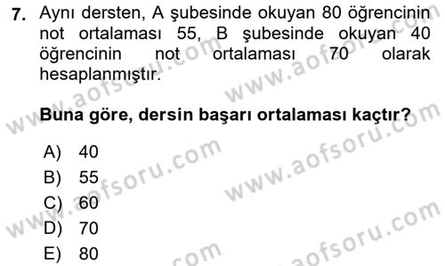 İstatistik 1 Dersi 2019 - 2020 Yılı (Vize) Ara Sınavı 7. Soru