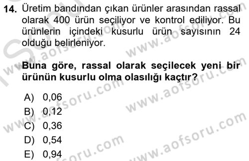 İstatistik 1 Dersi 2019 - 2020 Yılı (Final) Dönem Sonu Sınavı 14. Soru