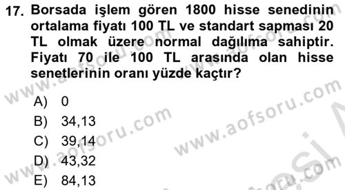 İstatistik 1 Dersi 2019 - 2020 Yılı (Final) Dönem Sonu Sınavı 17. Soru