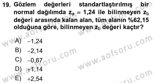 İstatistik 1 Dersi 2019 - 2020 Yılı (Final) Dönem Sonu Sınavı 19. Soru