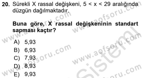 İstatistik 1 Dersi 2019 - 2020 Yılı (Final) Dönem Sonu Sınavı 20. Soru