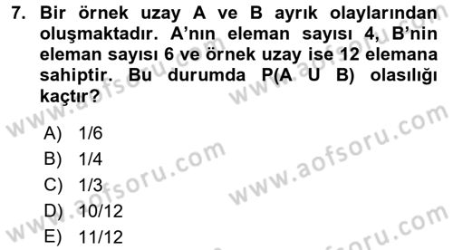 İstatistik 1 Dersi 2019 - 2020 Yılı (Final) Dönem Sonu Sınavı 7. Soru