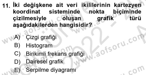 İstatistik 1 Dersi 2022 - 2023 Yılı (Vize) Ara Sınav Soruları 11. Soru