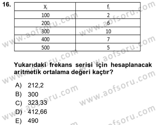 İstatistik 1 Dersi 2022 - 2023 Yılı (Vize) Ara Sınav Soruları 16. Soru